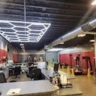 Nice interior and exterior with comfortable seating area for customers and complimentary coffee.
