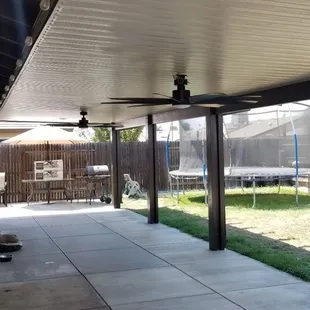 12x42 patio with two fans and three recessed lights