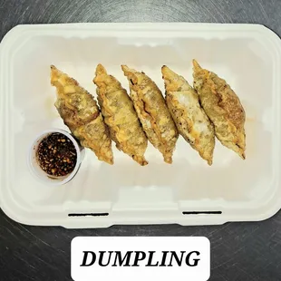 dumpling in a styrofoam container