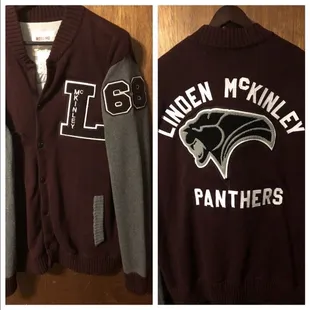 This is a front and rear picture of the Linden McKinley letter sweater they did for me