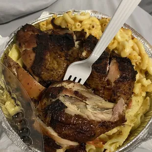 Jerk Chicken, Rasta pasta, Mac &amp; Cheese