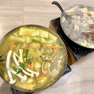 CURRY HOT POT &amp; BEEF HOT POT . Their hot pot has a lot of Meats  or Seafoods :)