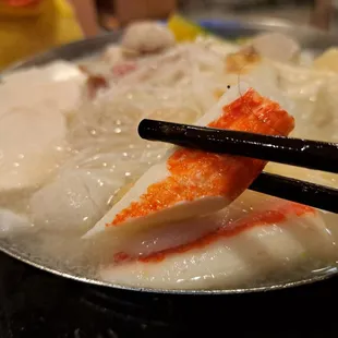 hair stuck on crab stick.