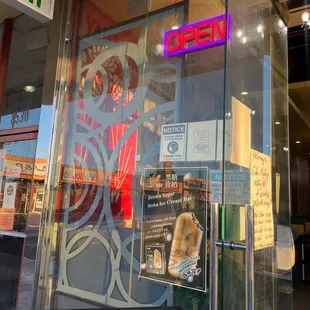 a sign in the window