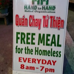 Free Meal for Homeless! I will support them and buy my tofu and soybean milk from them. A little more pricier but it's for a good cause!