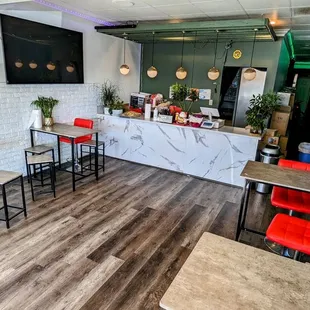 a view of the counter and bar