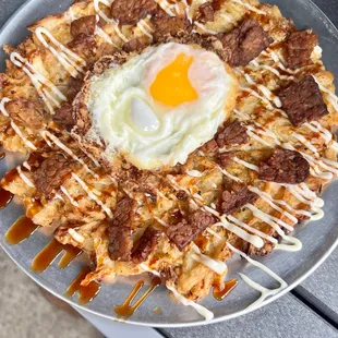 Tempeh bacon okonomiyaki