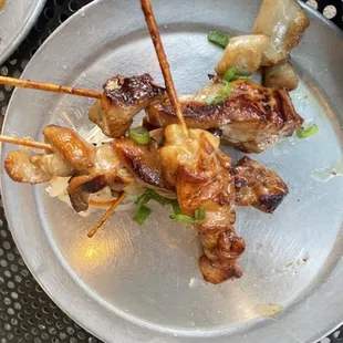chicken (thigh) skewers. they don&apos;t mention thigh on the menu, which I love, but it&apos;s not for everyone (my wife included.)