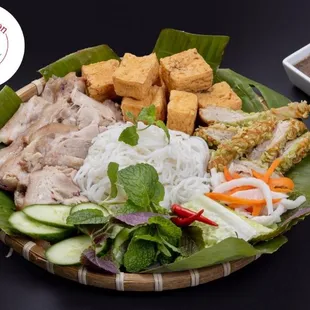 a plate of asian food
