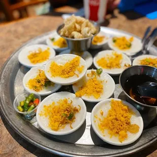 a platter of food on a table