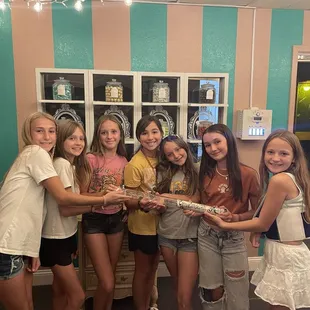 Girls after their escape with 28 seconds to spare!