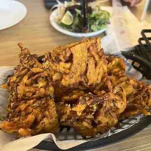 Fried sweet potato and shrimp cakes