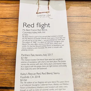 Red flight menu