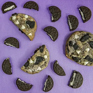 a slice of oreo cookie with a bite taken out of it