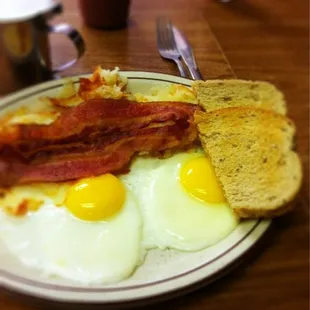 bacon and eggs on a plate