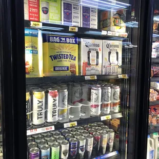 a variety of beverages on display