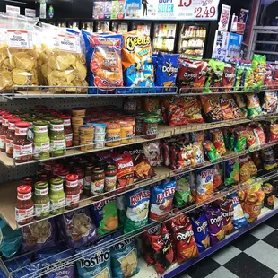 a variety of chips and snacks