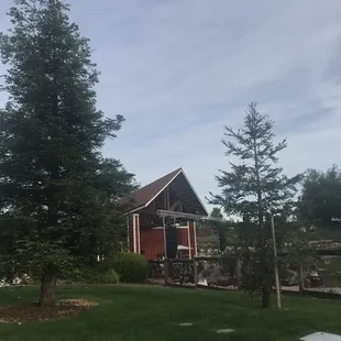 View of the stage from the bathrooms