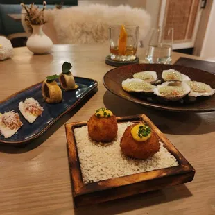 a table with a variety of appetizers