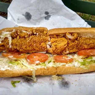 Fried catfish poboy opened up