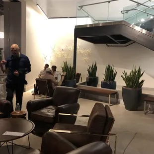 Some seating away from most of the food