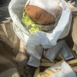 Double burger with fries