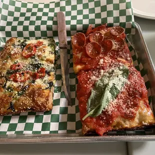 Sicilian corner, pepperoni, red top