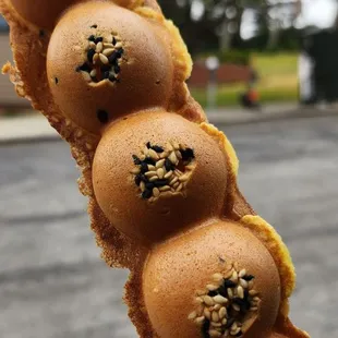 Sesame seed egg puff. Crispy outside fluffy insides  Goes great with the white grape oolong tea