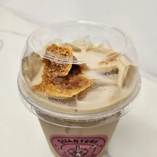 iced milk with brown sugar, honeycomb, boba, and almond milk - so good!