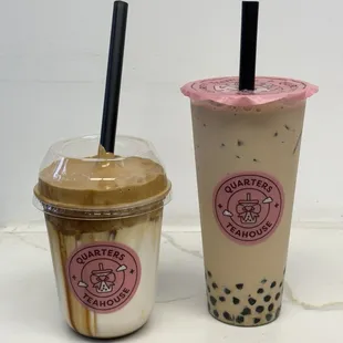Dalgona Coffee &amp; Black Milk Tea with Honey Boba