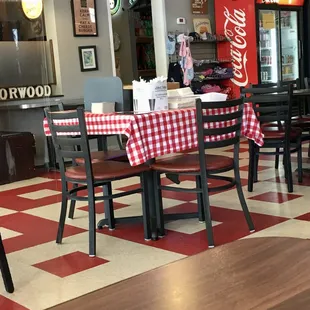 tables and chairs in a restaurant