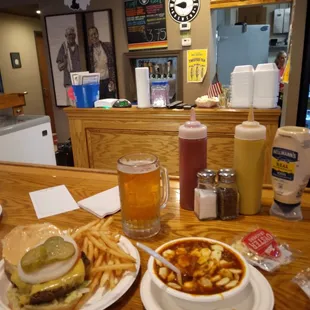 Thursday cheeseburger special, bowl of chili &amp; Westside common ale