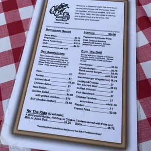a menu on a table
