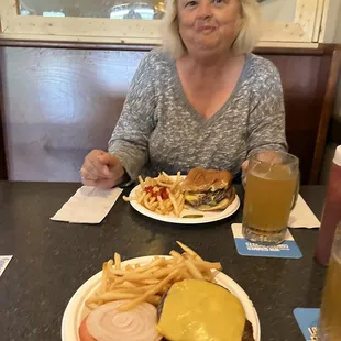 Great cheeseburger, fries, and a cold draft