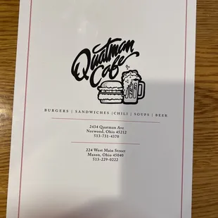 the menu for the restaurant