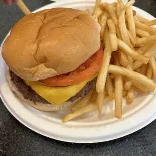 Cheeseburger fries and a beer $10