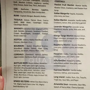 Cocktail List