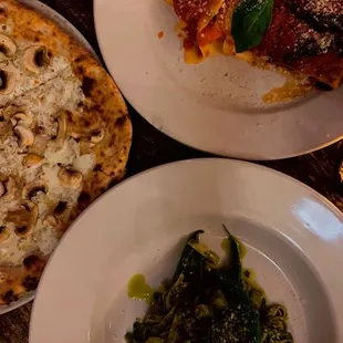 Funghi Tartufati Pizza, eggplant parmigiana