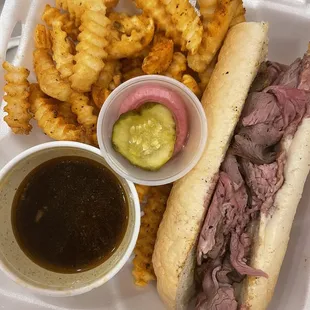 French Dip special of the day with crinkle fries