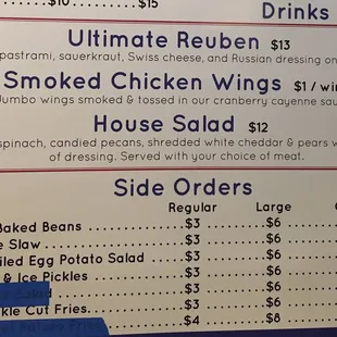Sides and prices.