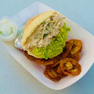Venezuelan chicken salad and avocado white corn arepa - DELICIOUS!