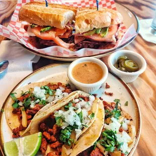 Torta and tacos carne asada