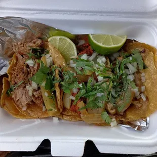 Carnitas, pastor and buche tacos. So so good!