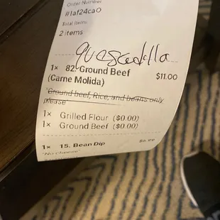 a receipt on a table