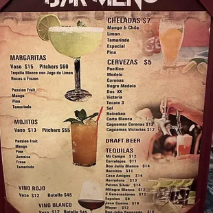 a bar menu