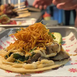 Mushroom taco with a nice spicy kick of jalapeño!