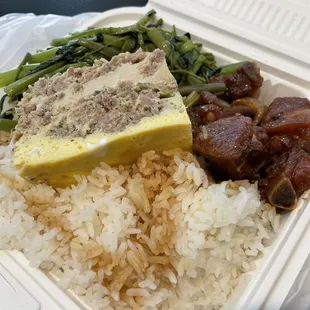 3 item rice combo- on choy, spare ribs and steamed egg cake