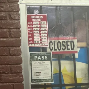 a closed sign in a window