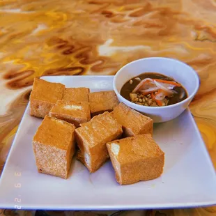 10. Tau Hu Chien Gion. Crispy tofu with peanut sauce