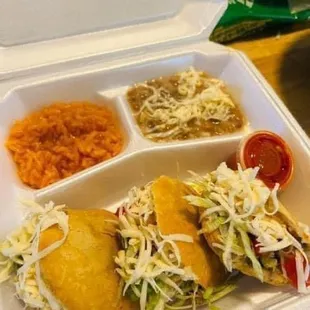 a tray of mexican food
